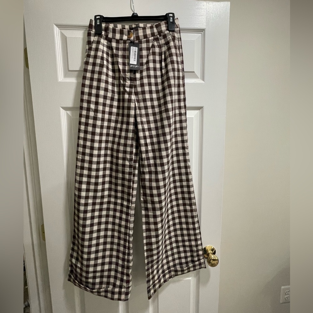 High waisted wide leg gingham trousers size 6